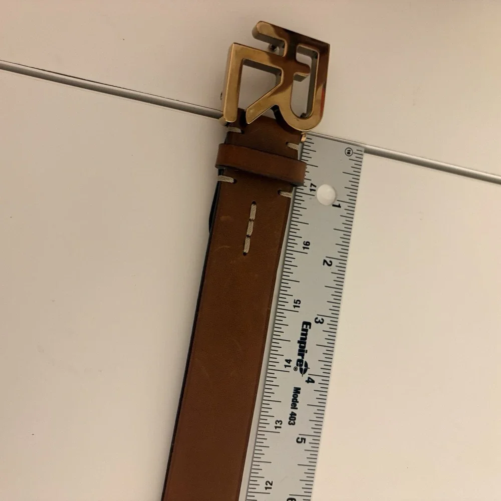 Vintage Ralph Lauren RL Plaque Buckle Leather Belt Made in England 90s Brown XS